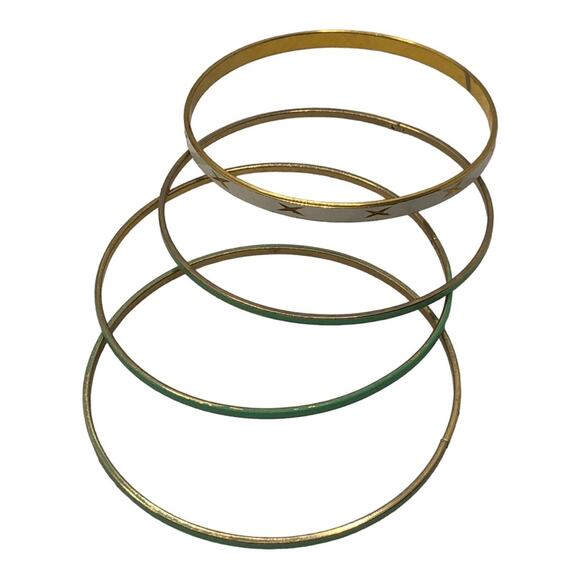 Vintage Comfortable Green And White Four Piece Metal Bracelet Set - Picture 3 of 6